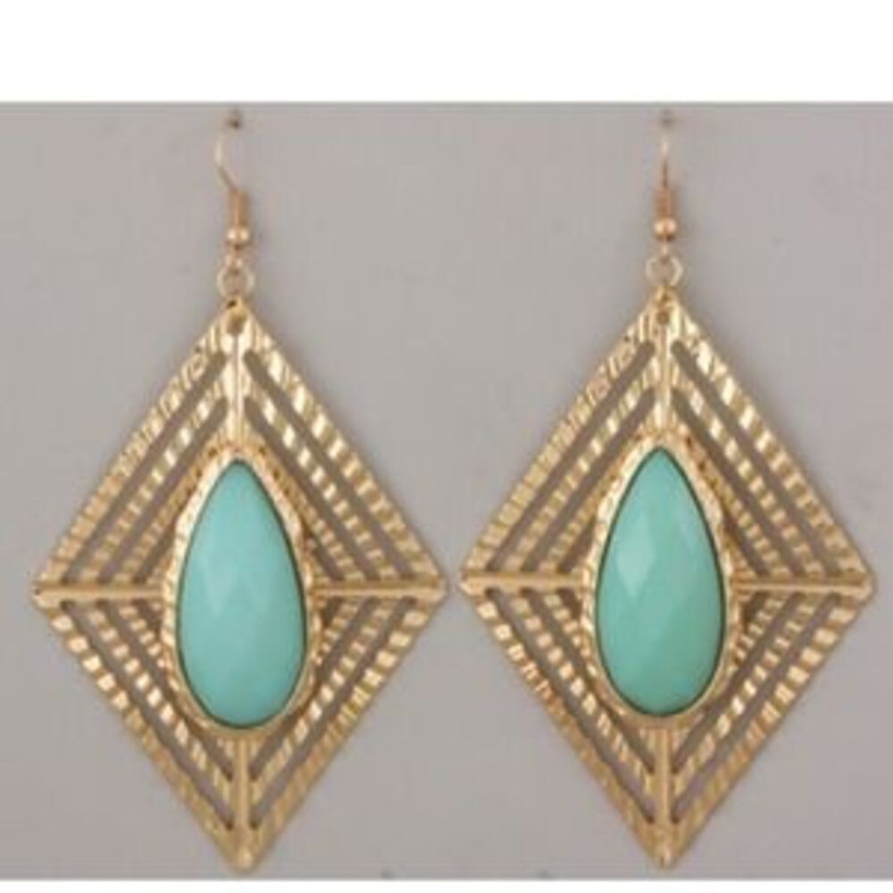 Gold and mint stone metal earrings